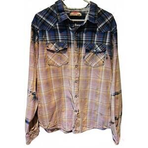 Mambo Australia Western Pearl Snap Custom Bleached Long Sleeve Plaid Multi XL